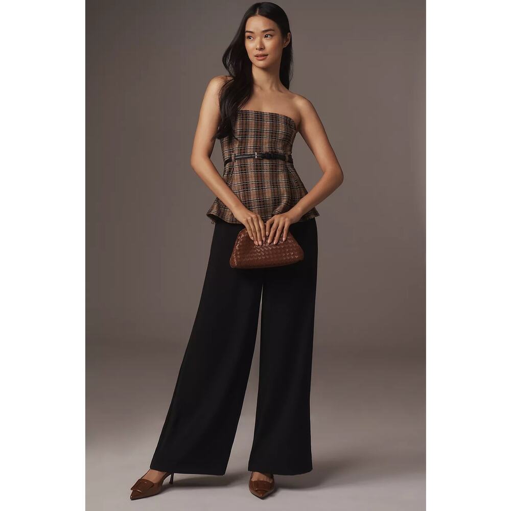 By Anthropologie Soft Pull On Side Stripe Elastic Waist Wide Leg Pants Trousers